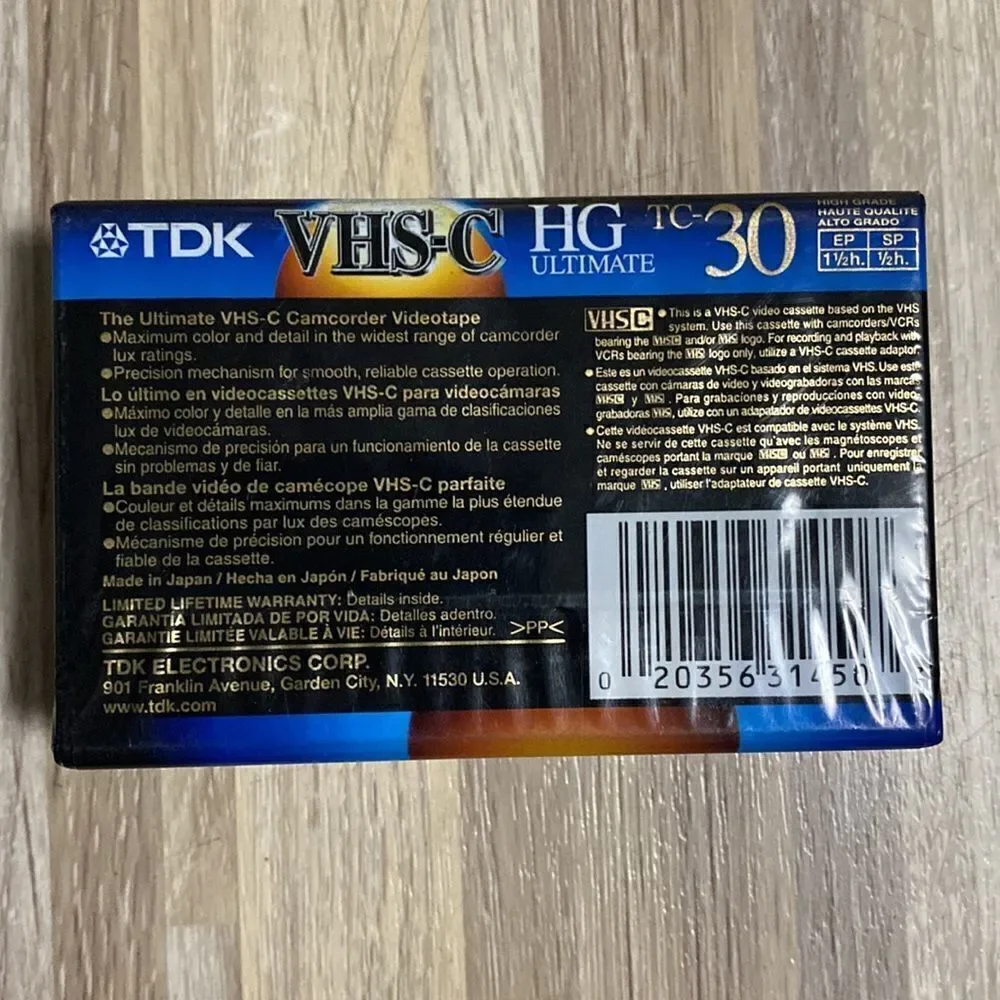 TDK HG Ultimate VHS-C 30 Minute Blank Video Tape TC-30HG New In Package vintage